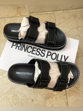 Princess Polly Black Double-Buckle Slide Sandals
